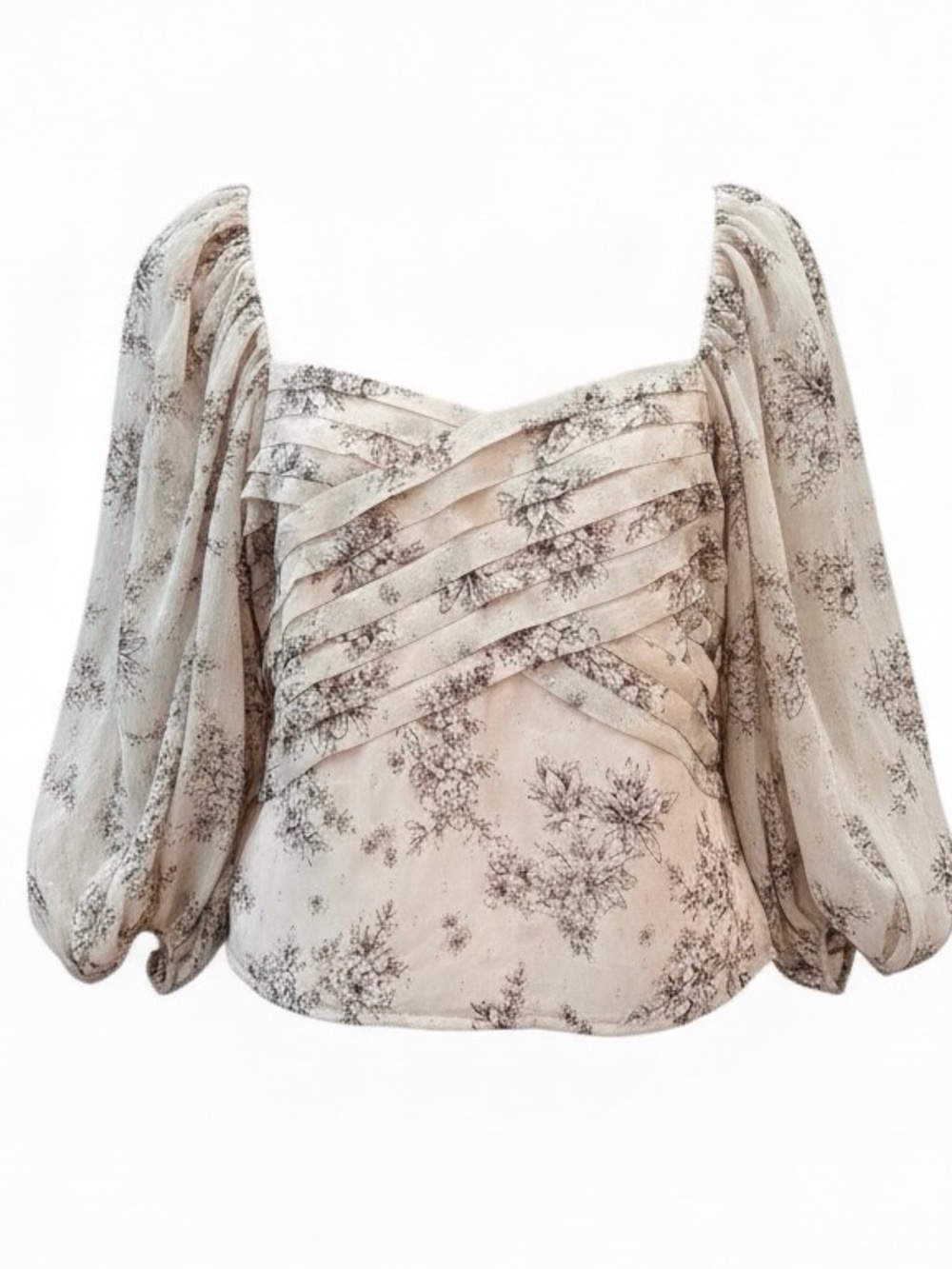 EXPRESS pink floral sparkle pleated balloon sleeve top size Large